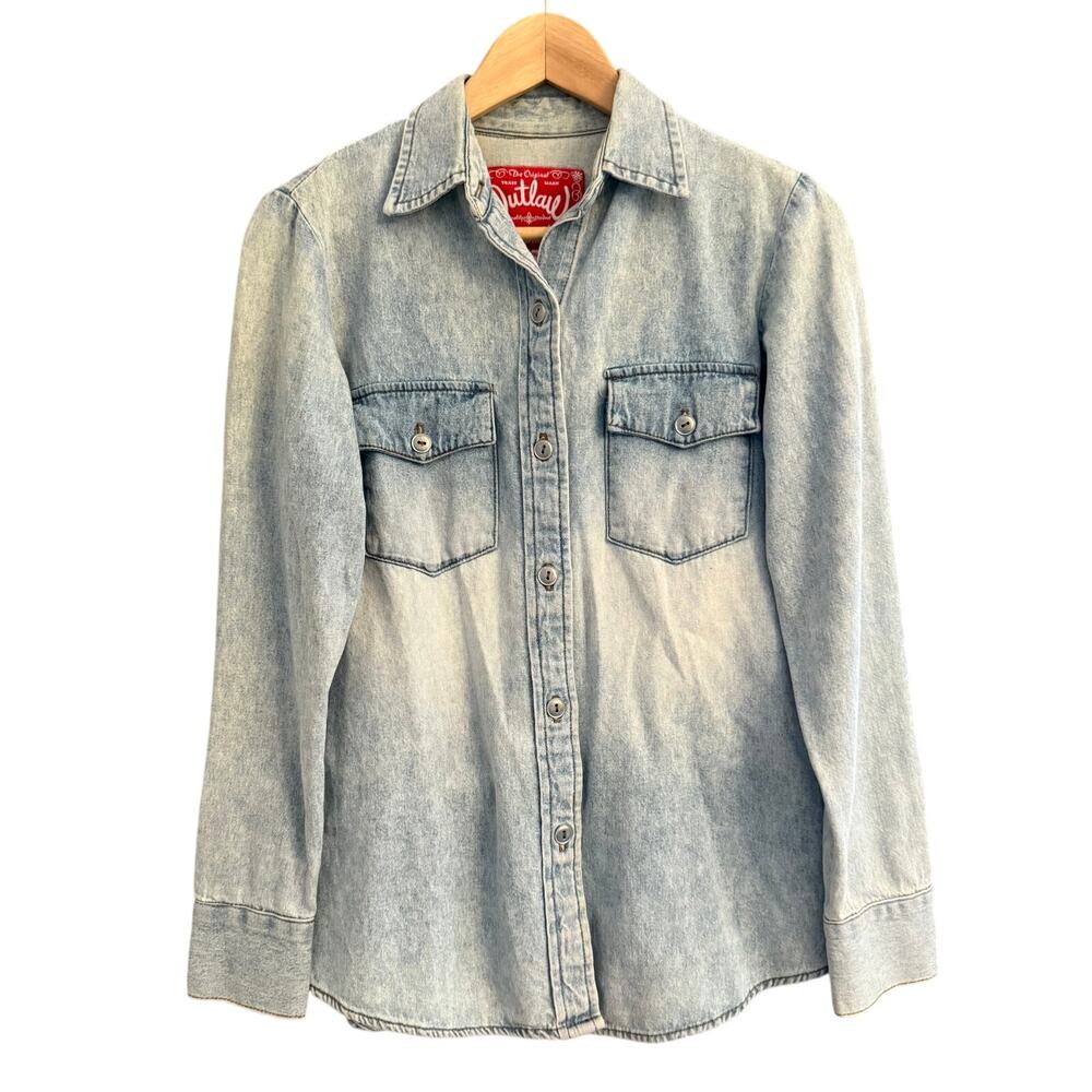 Vintage Outlaw Denim Shirt Women's Small USA Made Light Wash‎ Western Jean Top